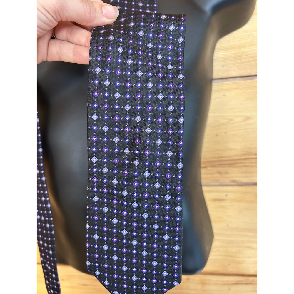 Joseph & Feiss‎ Mens Silk Tie Black Purple Geometric Diamond Dress Necktie
